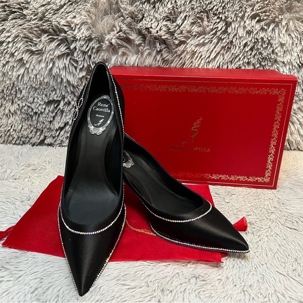 Rene Caovilla Satin Pumps With Crystal Bow